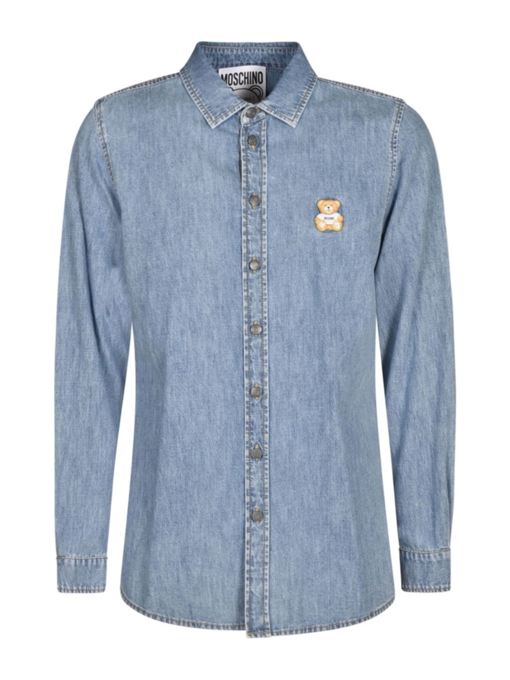 Moschino Teddy Patch Light Blue Denim Button-Down Shirt EU 40